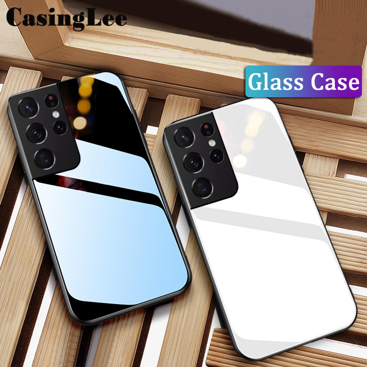 Casinglee for Samsung Galaxy S21 ultra glass case full coverage tempered glass back protector case for Samsung S21 ultra case cover