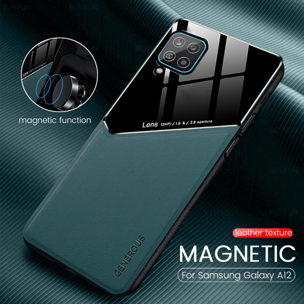 【3C VictoryEagle】For Samsung Galaxy A12 M12 magnetic holder leather back cover Samsung Galaxy A12 M12 version invisible magnetic luxury leather shockproof full protection shell housing