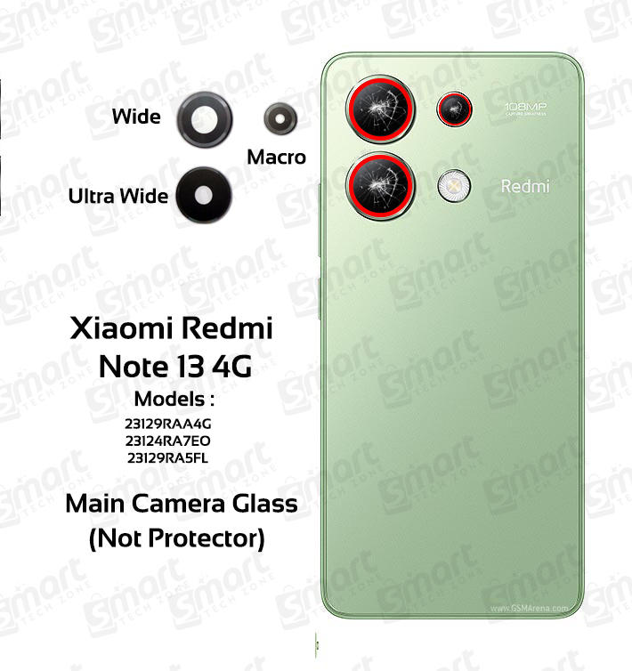 Camera Main Glass Lens for Xiaomi Redmi Note 13 4G (23129RAA4G / 23124RA7EO