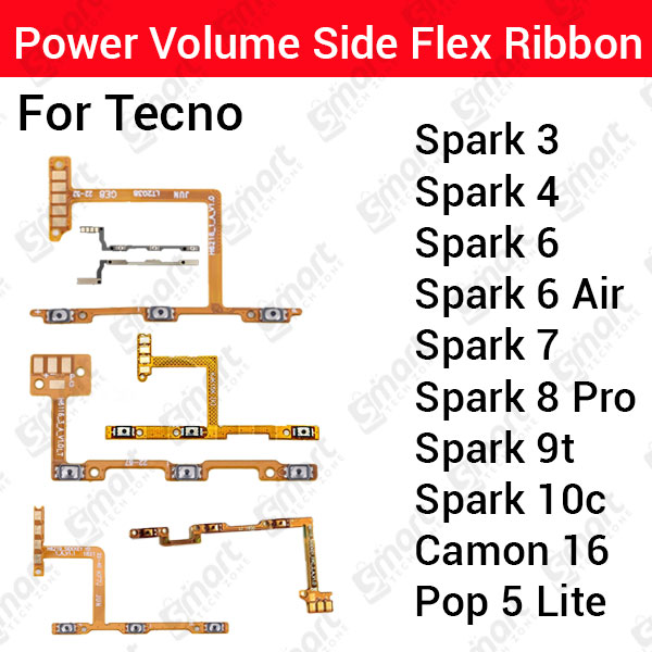 Tecno Spark 3 4 6 6 Air 7 8 Pro 9t 10c Camon 16 Pop 5 Lite Power on / Off Switch