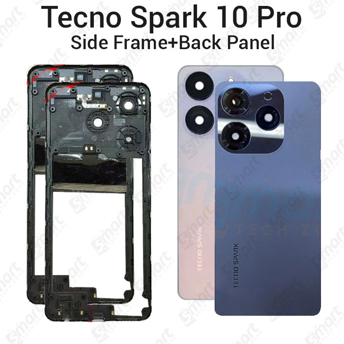 Tecno Spark 10 Pro KI7 Side Frame + Back Panel Housing + Camera Glass Back Shell