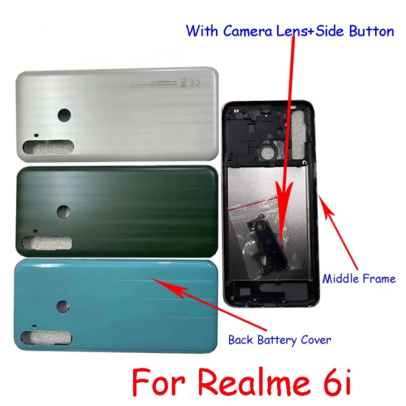 Realme 6i Side Frame and Back Panel + Camera Glass Lens + Outside Key Replacement