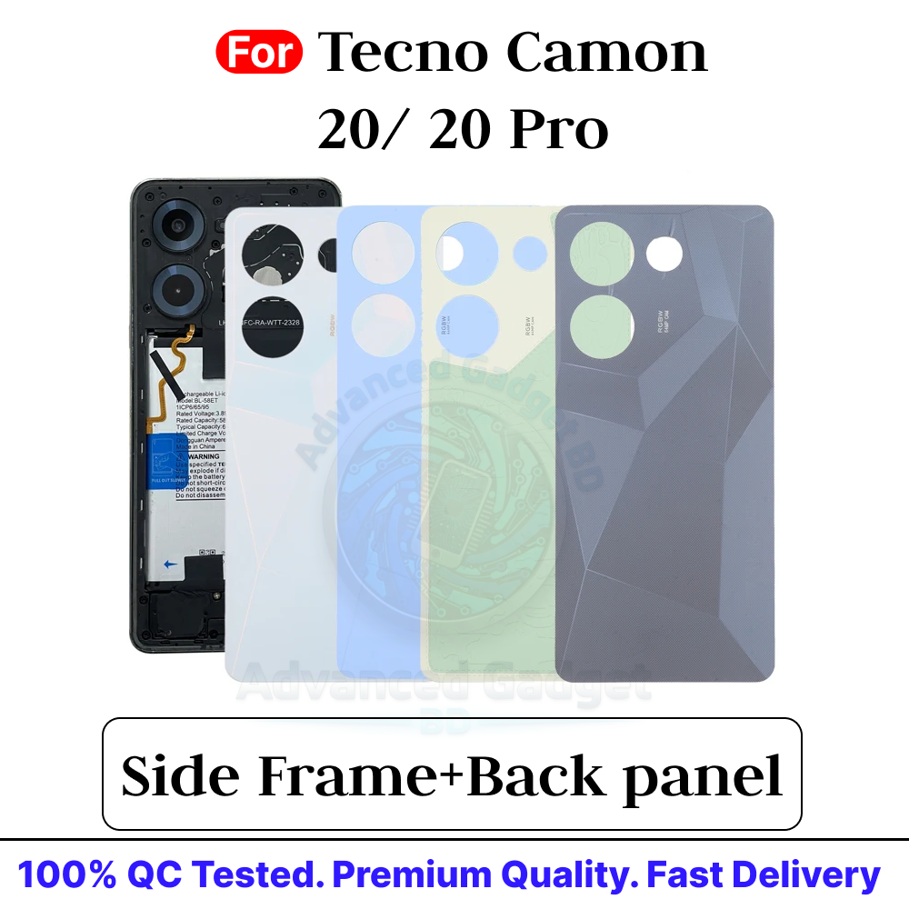 Tecno Camon 20/ 20 Pro CK6 CK6n CK7 CK7n Side Frame + Back Panel Housing + Camera