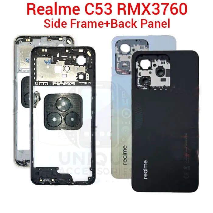Realme C53 RMX3760 Side Frame +Back Panel Housing +Camera Glass Back Shell