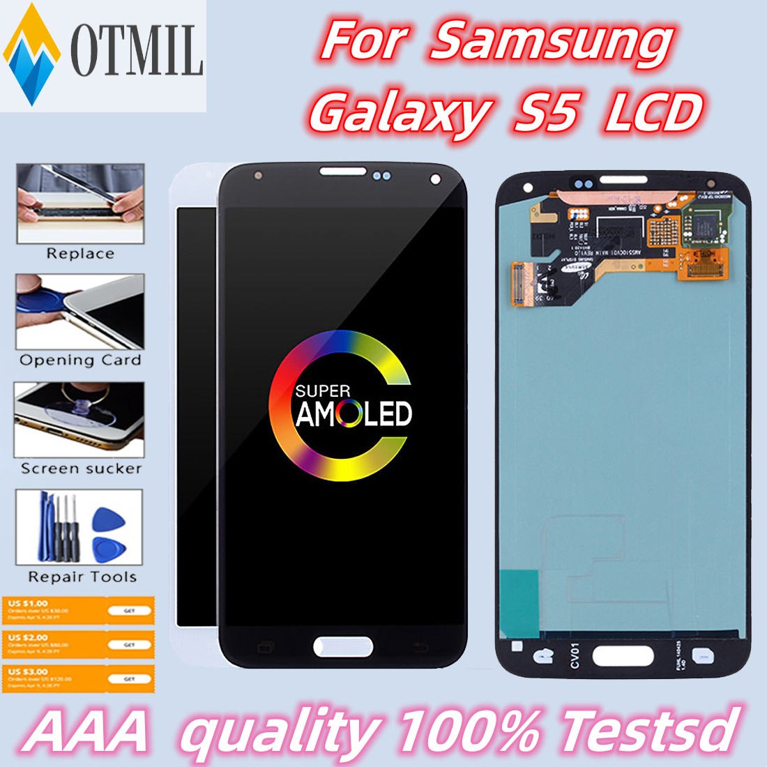 5.1" Quality Amoled For Samsung Galaxy S5 G900G 900F G900M G901F LCD Display Touch