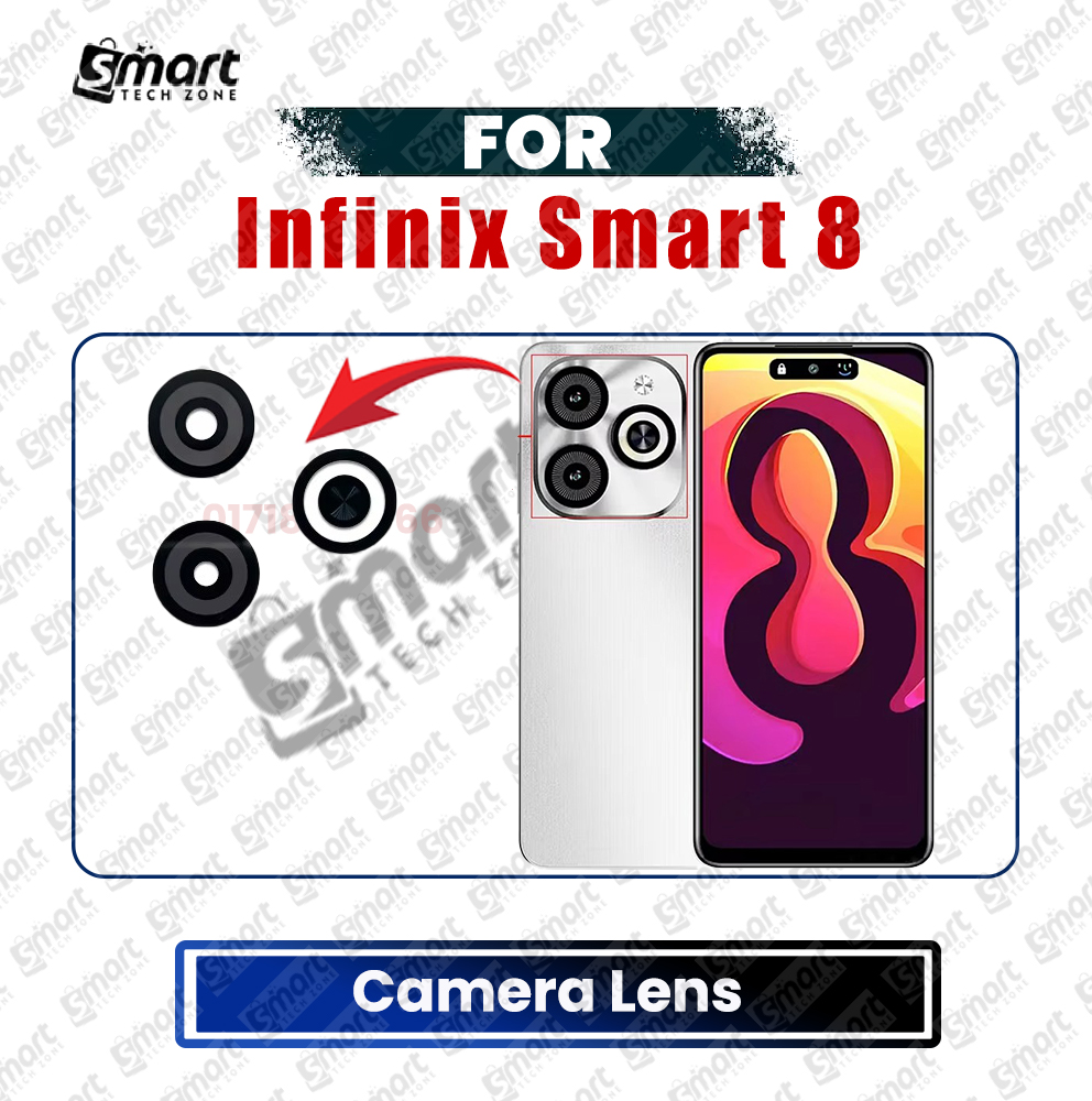 Infinix Back Rear Camera Lens Glass Compatible with Infinix Smart 8 Camera Lens Glass Without Frame Replacement Parts Price in Bangladesh - Mobile.com.bd