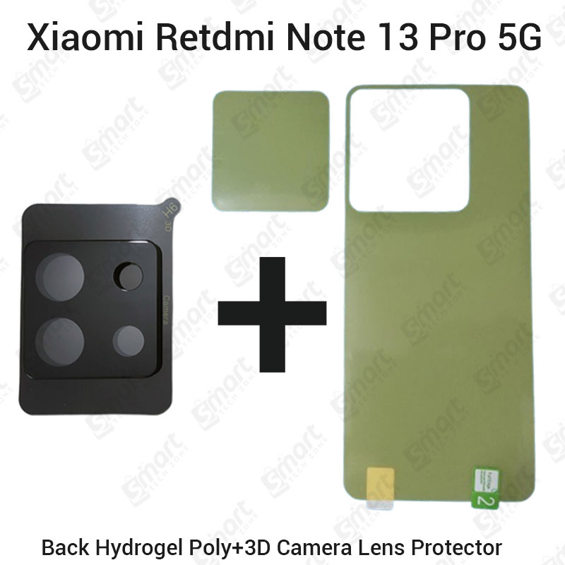 2-in-1 Back Poly Protector and 3D Camera Glass Protector for Xiaomi Redmi Note 13 Pro 5G Lens Protector 3D Back Camera Glass Shield with Oil Resistance & Full Coverage