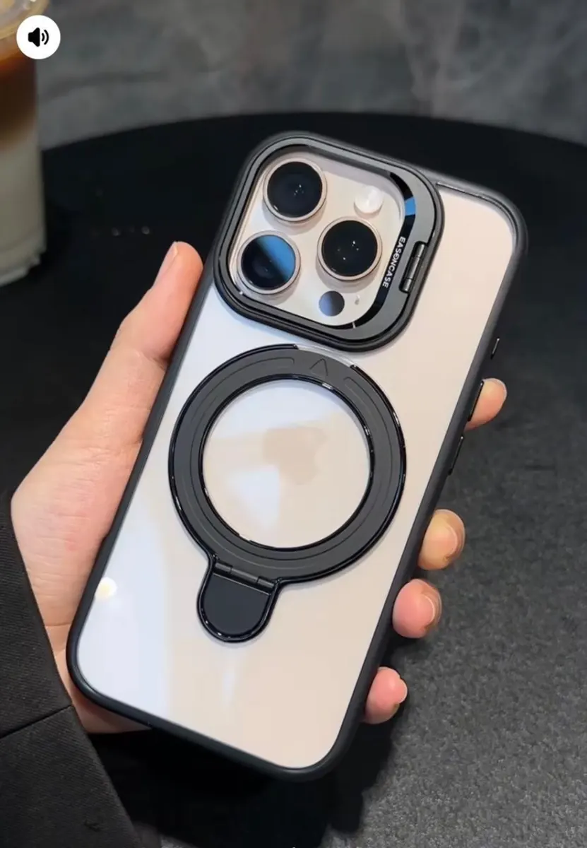 iPhone 16 15 14 Plus iPhone 16 15 14 13 12 11 Pro Max Magnetic Kickstand Case | Transparent Shockproof Back Cover with Camera Protection