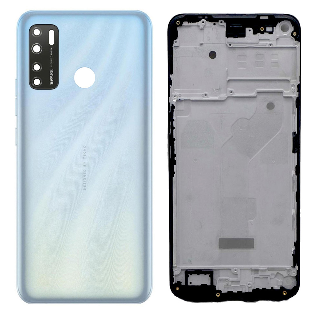 Tecno Spark 5 Housing Middle Frame With Side Button and Camera Lens Complete Body Casing Replacement For Tecno Spark 5 Full Body Casing Price in Bangladesh - Mobile.com.bd