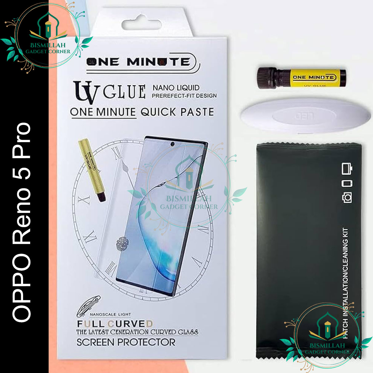 Premium UV Tempered Glass For Oppo Reno5 Pro Screen Protector Curved with Liquid Glue and UV Light -Transparent Clear Screen Protectors Price in Bangladesh - Mobile.com.bd
