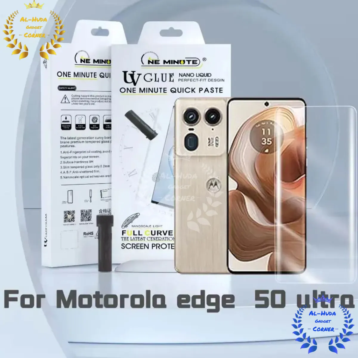 Premium UV Tempered Glass For Motorola Edge 50 Ultra Screen Protector Curved with Liquid Glue and UV Light -Transparent Clear - Price in Bangladesh