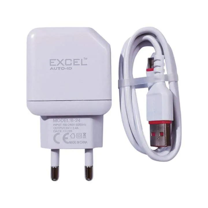 Excel Fast Charger Travel Charger Travel Adapter Fast Charging 3.1A Max Quick Excel Micro Usb+Typ C Charger - Charger (Best Quality) - Price in Bangladesh
