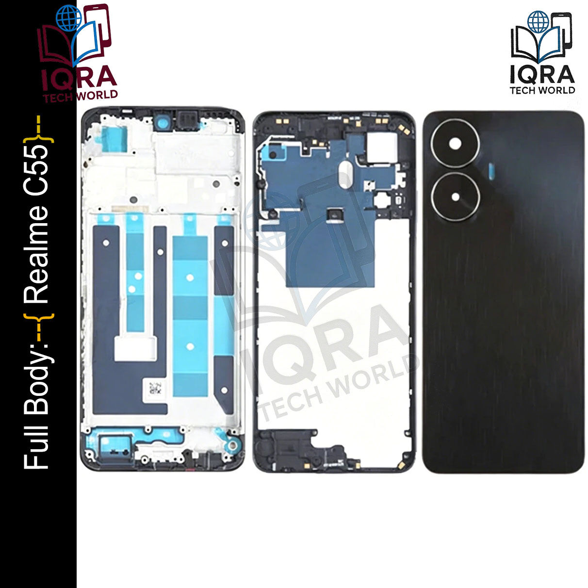 Realme C55 Full Body Housing / Middle Frame Chassis with Back Panel(Black) Replacement Parts Price in Bangladesh - Mobile.com.bd