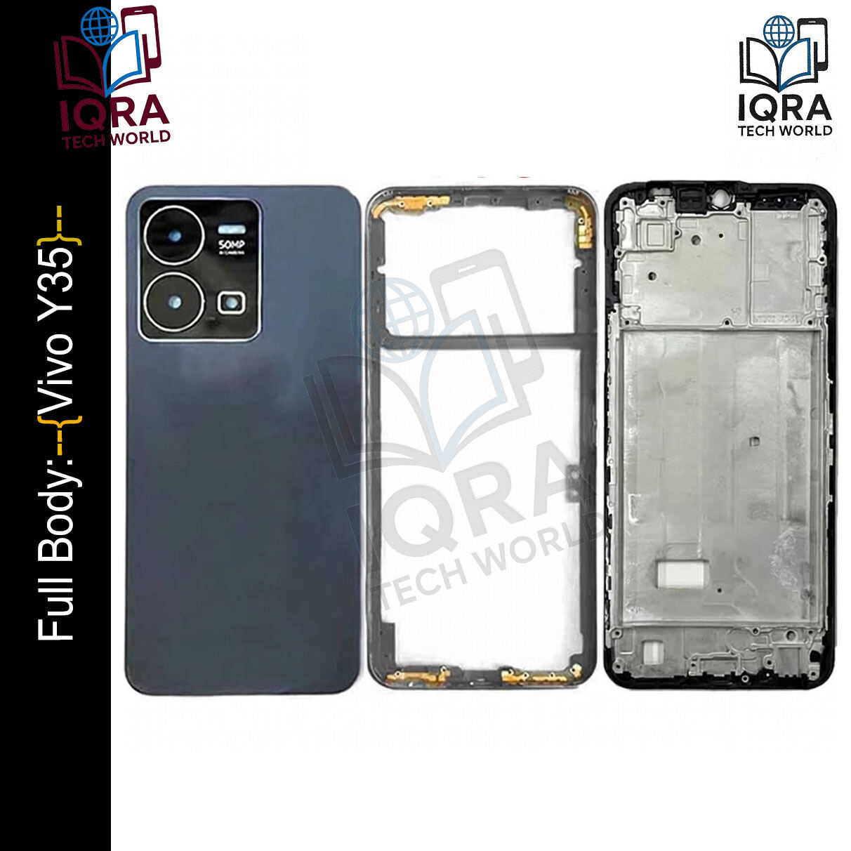 Vivo Y35 Full Body Housing / Middle Frame Chassis with Back Panel(Black) Replacement Parts Price in Bangladesh - Mobile.com.bd