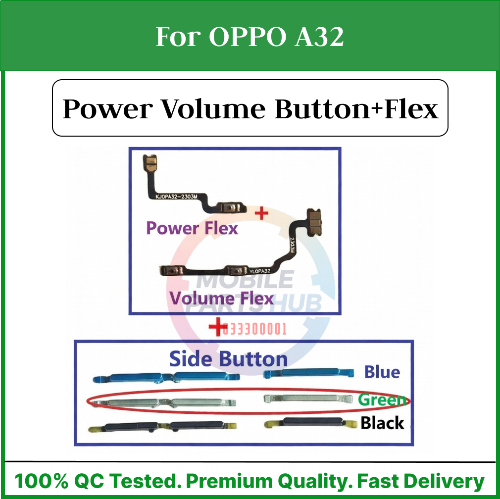OPPO A32 Compatible With External Side Buttons Power On Off switch + Volume Control Button Outside Side Keys And Power Flex Cable switch Replacement Parts