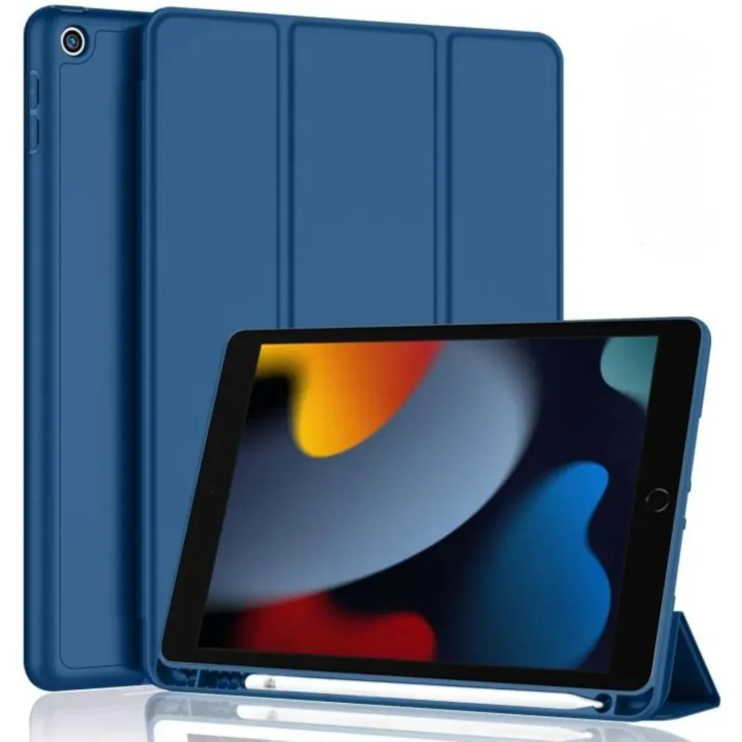 Premium Smart Flexible Trifold Flip Stand Case Cover With Apple Pencil Holder For Apple Ipad 10.2 Inch 9Th Gen 2021 Cover 8Th Gen 2020 7Th Gen 2019 Generation Case Black/Blue
