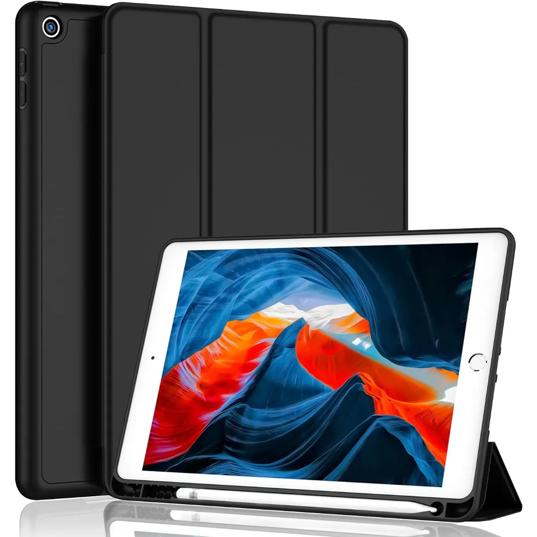 For Apple Ipad 9.7 (2018) 9.7 Inches (6Th Generation) Luxury Premium Silk Texture Horizontal Flip Leather Cover With 3-Folding Holder Smart Case With Apple Pencil Holder-(Black) For A1893, A1954, Phone Cases & Covers Price in Bangladesh - Mobile.com.bd