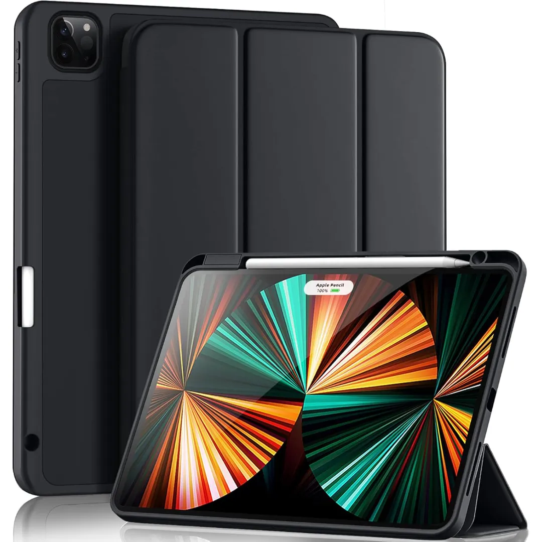 Case For Ipad Pro 11 Inch 4Th/3Rd/2Nd/1St Generation 2022/2021/2020/2018, Slim Trifold Stand Soft Tpu Back Cover With Built-In Pencil Holder [Auto Sleep/Wake] Black - Navy Blue