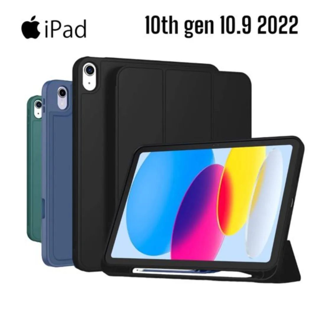 Case For Ipad 10Th Generation 2022 10.9 Inch Case With Pencil Holder, Trifold Stand Smart Cover With Soft Tpu Back, Hybrid Slim Case For Ipad 10Th Gen [Auto Sleep/Wake], Black