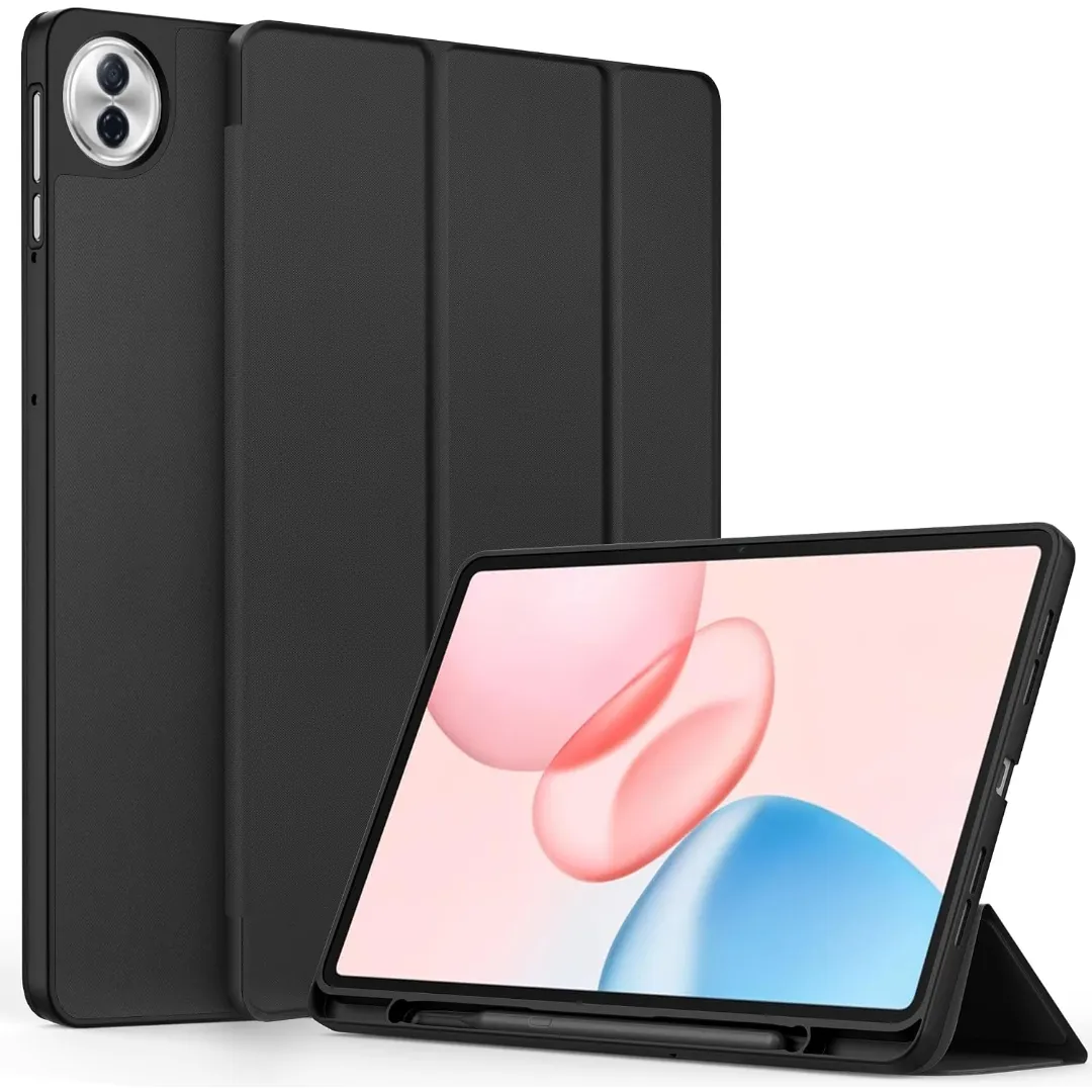 Honor Pad 10 12.1 Inch 2025 Case With Pen Holder, Soft Tpu Back Trifold Stand Protective Smart Cover Flip, Auto Wake&Sleep (Black)