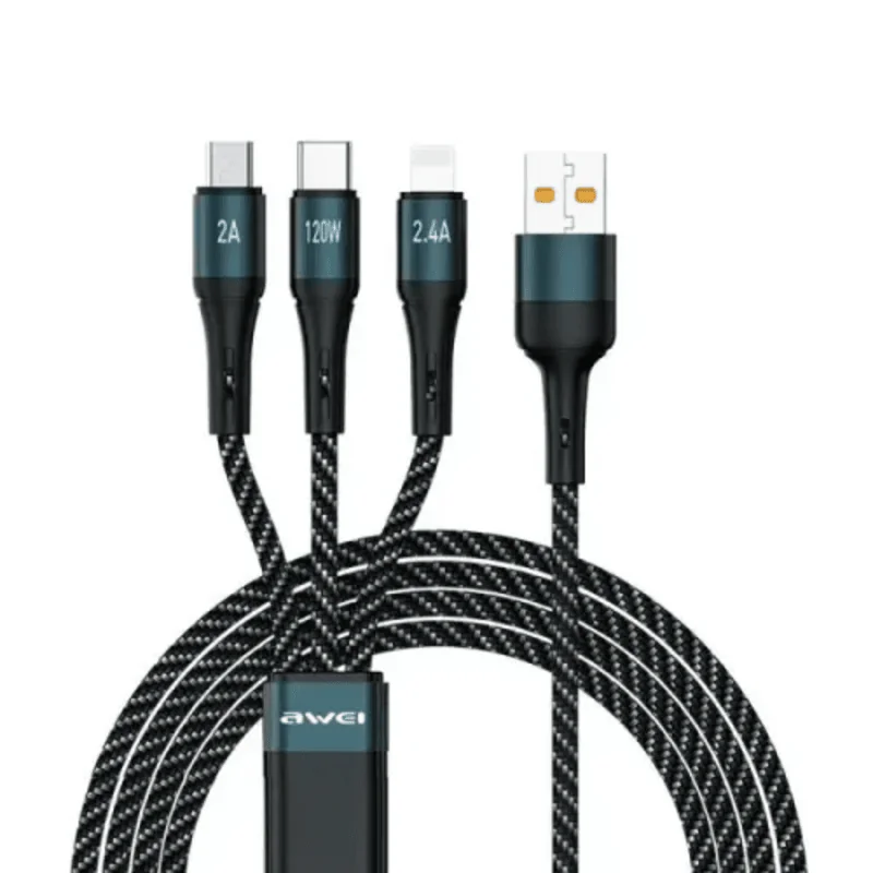 Awei CL-972 120W 3 In 1 Multi Charging Cable Cable & Adapters Price in Bangladesh - Mobile.com.bd
