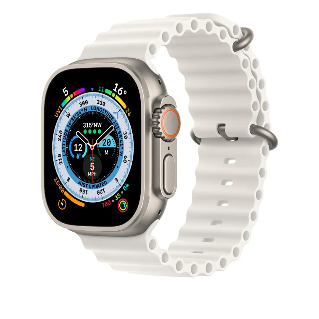Pix Apple Iwatch Silicone Ocean Band/Strap- 42Mm 44Mm 45Mm 49Mm New Designer Silicone Stainless Steel Luxury Apple Smart Watch Bands/Strap-Replacement Ocean Band For Apple Watch (White) - Price in Bangladesh