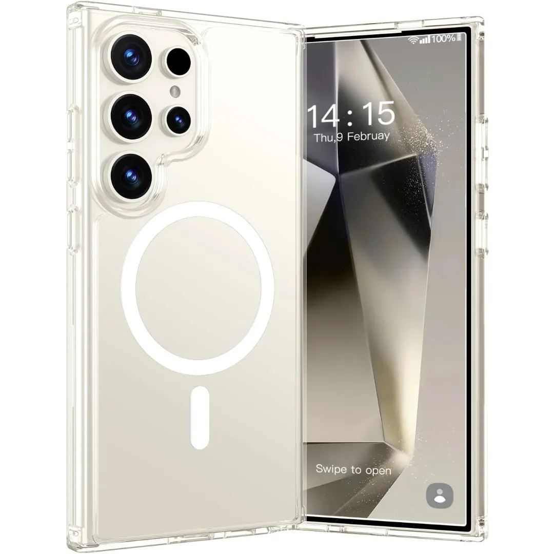 For Samsung Galaxy S24 Ultra 5G Case Clear Anti Yellowing Magnetic Military Grade Drop Protection Cell Phone Cover Compatible With Magsafe - Rugged Shockproof Protective Bumper Transparent Phone Case