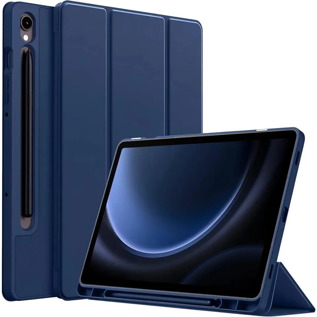 For Samsung Tab S7/S8/S9 11 Inch Protective Leather Flip Case [Auto Sleep Wake] For Tab S7,S8,S9 Tablet Cover With S Pen Holder (Black/Navy Blue)