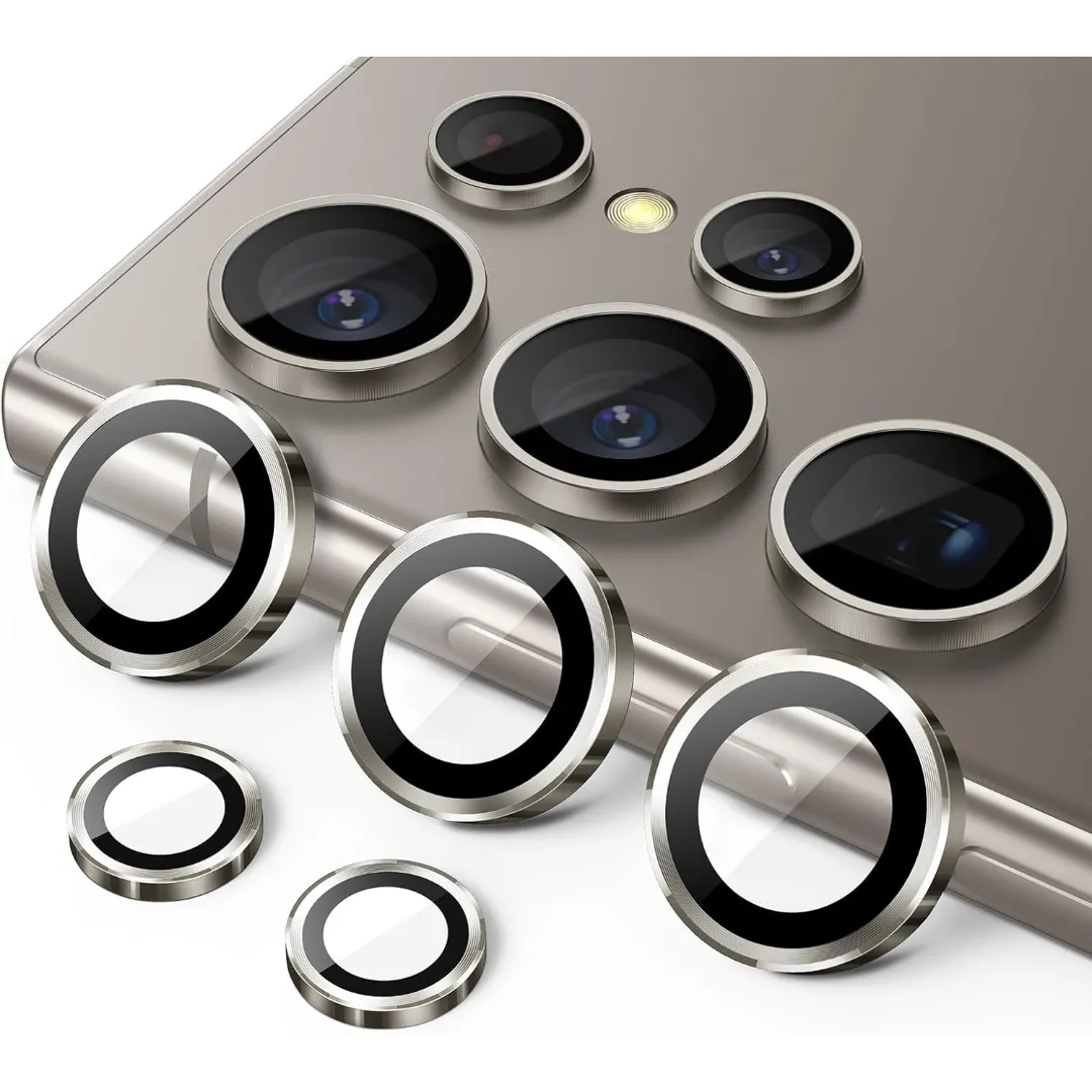 5Pcs Ring Camera Lens Protector Aluminum With Tempered Glass For Samsung Galaxy S24 Ultra