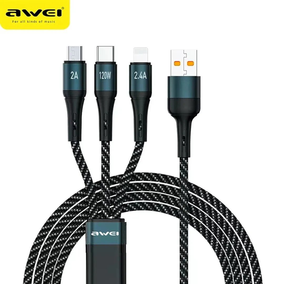 AWEI 120W 3in1 fast charging cable 1.2m Cables Price in Bangladesh - Mobile.com.bd