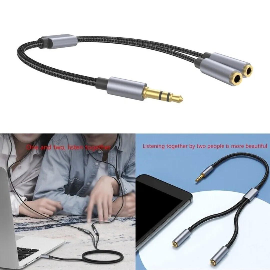 Audio Cable Jack 3.5mm Male to 2 Female Earphone Extension Cable Microphone Headphone Splitter Adapter for Device - Cable Protector Chargers Adapters Price in Bangladesh - Mobile.com.bd