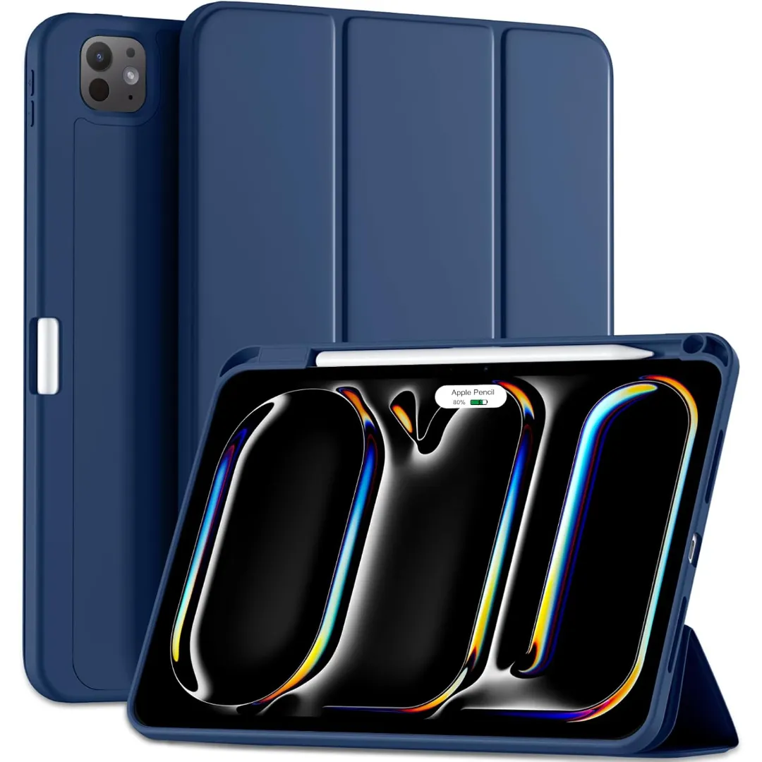 Ipad Pro 11-Inch M5 2025/M4 2024 (6Th And 5Th Generation) Case, Flexible Tpu Back Cover Protective Case With Pen Holder, Supports Apple Pencil Pro/Usb-C, Auto Sleep/Wake, Black / Navy Blue