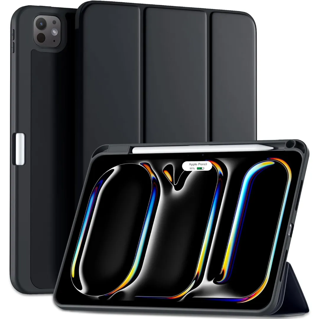 New Compatible With Ipad Pro 11 Inch Case (M4, 5Th Gen 2024) With Pencil Holder, Smart Cover With Protective Trifold Stand & Soft Tpu Back, Auto Wake/Sleep, Support Pencil Pro
