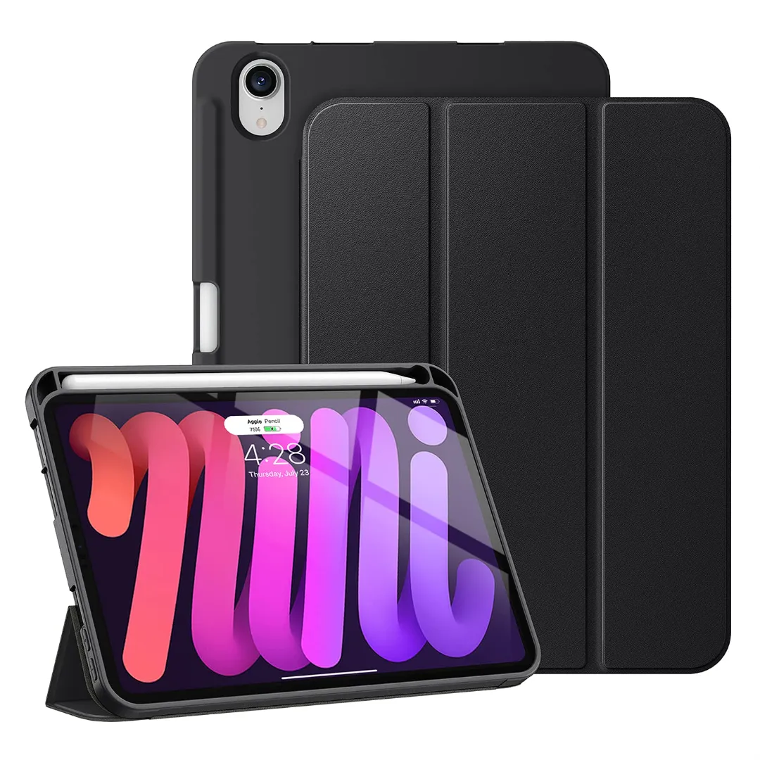 For Apple Ipad Mini Case For Ipad Mini 6 2021 8.9 Inch With Pencil Holder，[Support 2Nd Gen Pencil Wireless Charging] Soft Tpu Back Cover For Ipad Mini 6Th Generation-Black A2568
