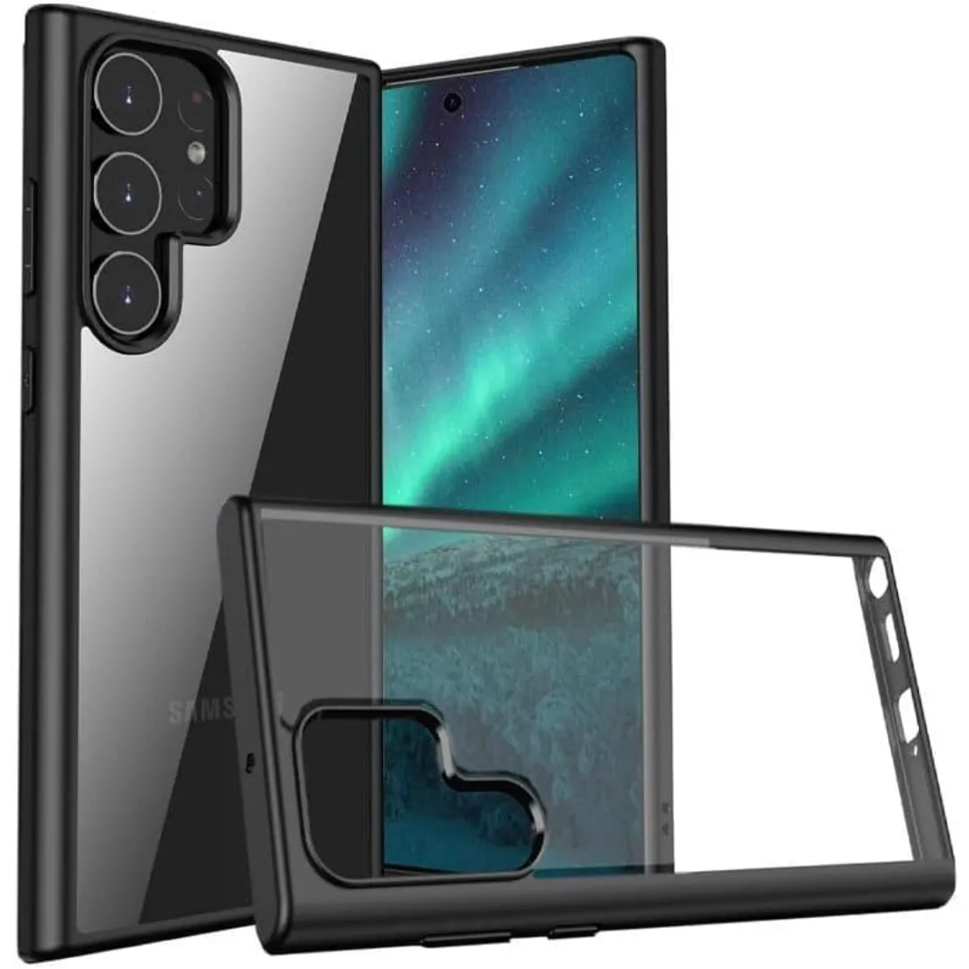 For Samsung Galaxy S23 Ultra Magic Mask Q Series Clear Case Compatible Case Shockproof Hard Pc +Soft Silicone [Not Yellowing] Transparent Protective Slim Hard Back Cover With Silicone Frame(Black) - Price in Bangladesh