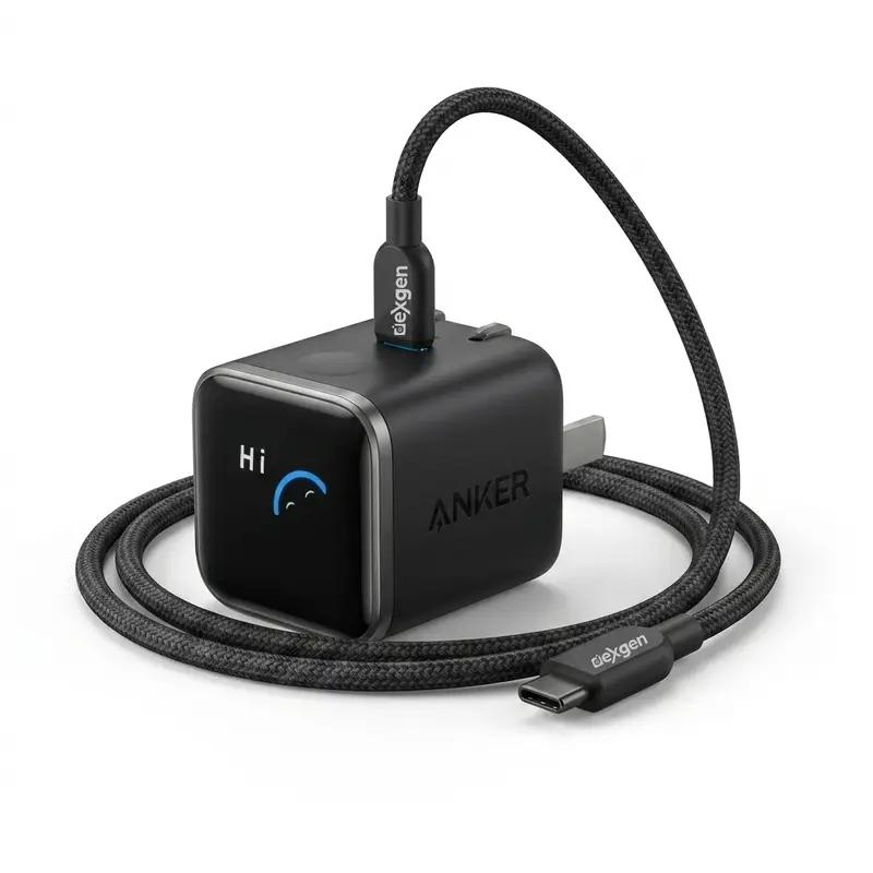 Anker Nano 45W Smart Display Foldable Charger with DexGen NEO Braided Type-C to Type-C Cable Combo