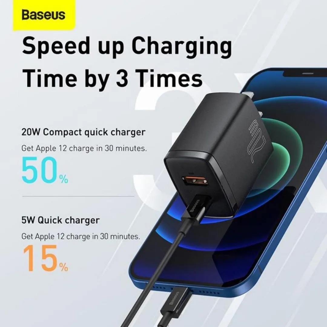 Baseus Ccxj-01 Compact Super Quick Charger Dual Port U+C 20W Cn - Price in Bangladesh