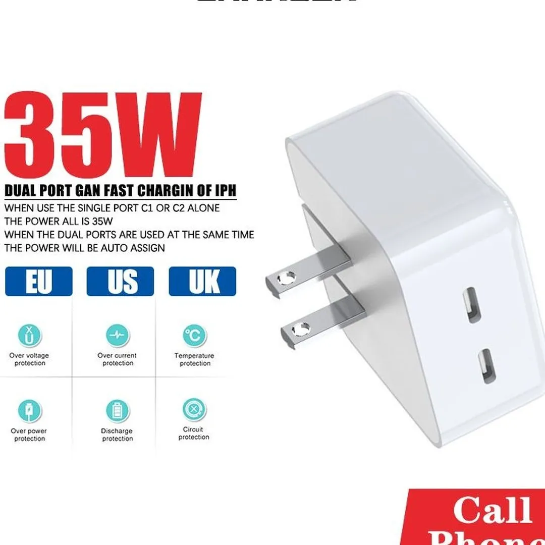 ROCK T58 35W Dual USB-C / Type-C Ports PD Charger, CN Plug - White - Price in Bangladesh