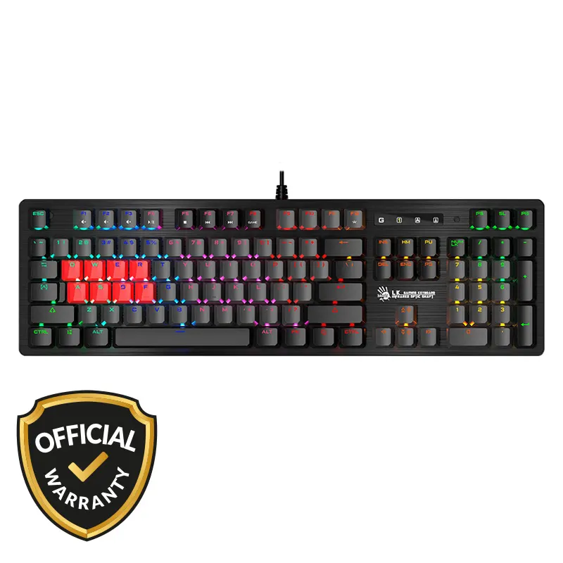 A4tech Bloody B820R (RED SWITCH) Light Strike RGB Animation Gaming Keyboard with Extra 2 Set Black + Grey Keycaps