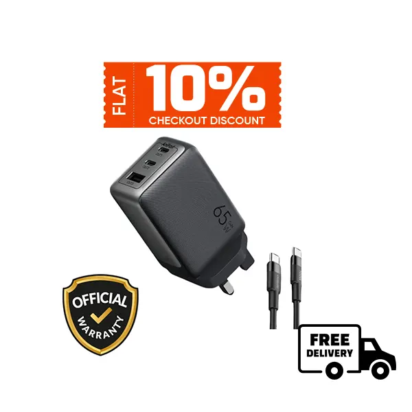 Oraimo HyperGaN 65 65W GaN Wall Charger Kit with 100W CC Cable (OCW-7652E+116CC)-Black